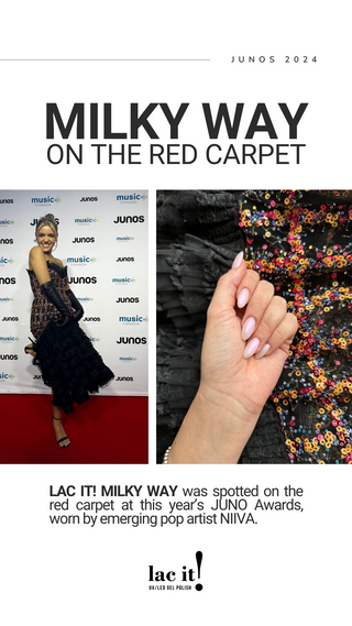 en Vogue Lac It! Milky Way sheer soft white with pearlescent hues of pink, yellow, and blue UV/LED gel nail polish for professional nails and extensions spotted on the red carpet at the Juuno awards on emerging pop artist Niiva