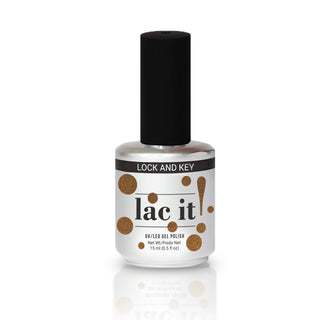 en Vogue Lac it! lock-key antique gold pearl UV/LED gel polish for professional nails and extensions shown in polish bottle