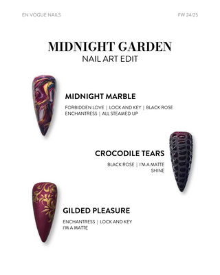 en Vogue Lac it! Black Rose, black cherry burgundy crème UV/LED gel polish for professional nails and extensions shown on nails with nail art