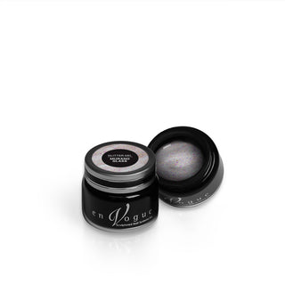 en Vogue murano glass glitter gel polish with fine iridescent microglitters and chunky iridescent circles for professional nails and extensions shown in container