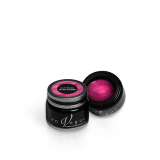 en Vogue oh-so-cosmo bubblegum pink jelly base with iridescent micro-glitter gel polish for professional nails and extensions shown in container