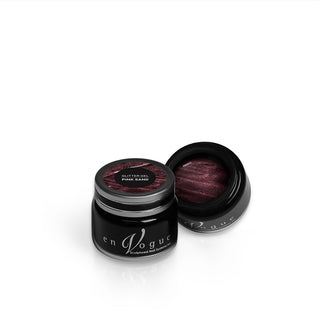 en Vogue pink sand cool rose gold jelly base, micro-foils glitter gel polish for professional nails and extensions shown in container