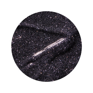 en Vogue lights-out black base full of gunmetal glitters. Glitter gel polish for professional nails and extensions swatch