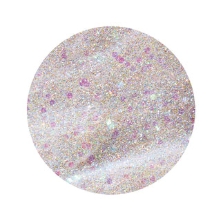 en Vogue murano glass glitter gel polish with fine iridescent microglitters and chunky iridescent circles for professional nails and extensions swatch