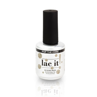 en Vogue Lac It! Pop the cork saturated mix of champagne gold flakes UV/LED gel nail polish for professional nails and extensions bottle