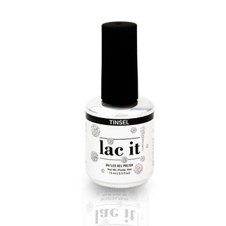 en Vogue Lac It! Tinsel clear base packed full of silver flakes UV/LED gel nail polish for professional nails and extensions bottle