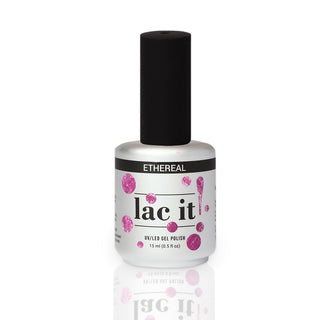en Vogue Lac It! Ethereal baby pink jelly with gold and pink micro-glitters UV/LED gel nail polish for professional nails and extensions bottle