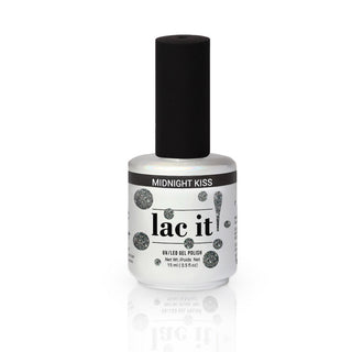 en Vogue Lac It! Midnight Kiss holographic and silver glitters in a mauvey gunmetal base UV/LED gel nail polish for professional nails and extensions bottle