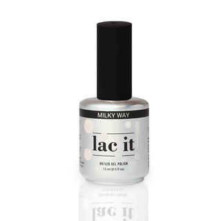 en Vogue Lac It! Milky Way sheer soft white with pearlescent hues of pink, yellow, and blue UV/LED gel nail polish for professional nails and extensions bottle