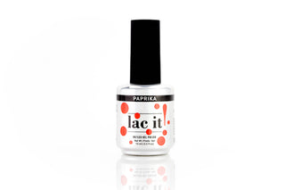 en Vogue Lac It! Paprika orangey coral with fine gold microglitters for the faintest of shimmers UV/LED gel nail polish for professional nails and extensions bottle