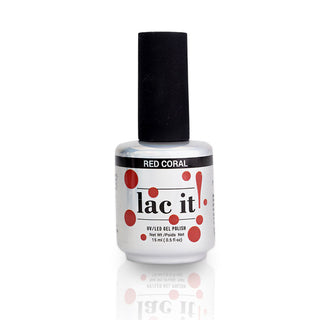 en Vogue Lac It! Red Coral medium burnt orangey red crème UV/LED gel nail polish for professional nails and extensions bottle