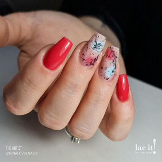 en Vogue Lac It! Summer Punch rich hot pink crème with undertones of red UV/LED gel nail polish for professional nails and extensions on coffin shaped manicured nails