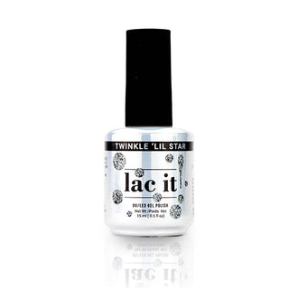 en Vogue Lac It! Twinkle 'Lil Star mix of fine and medium silver glitters in a clear base UV/LED gel nail polish for professional nails and extensions bottle