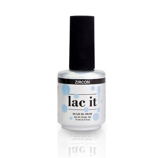en Vogue Lac It! Zircon Light baby blue with a frosty, gold pearlescent shimmer UV/LED gel nail polish for professional nails and extensions bottle