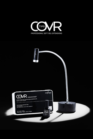 COVR product set with extension and packaging on a black background